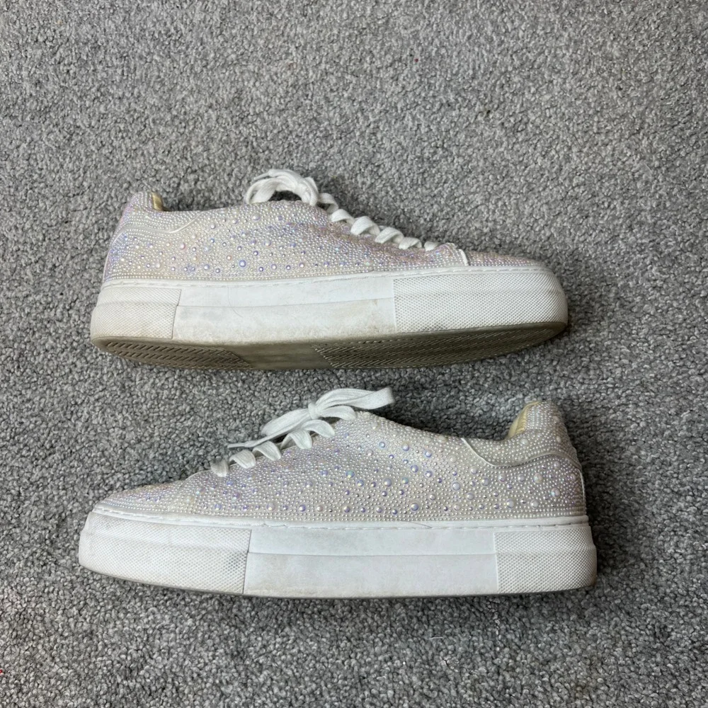 Betsey Johnson White Crystal Embellished Sneakers